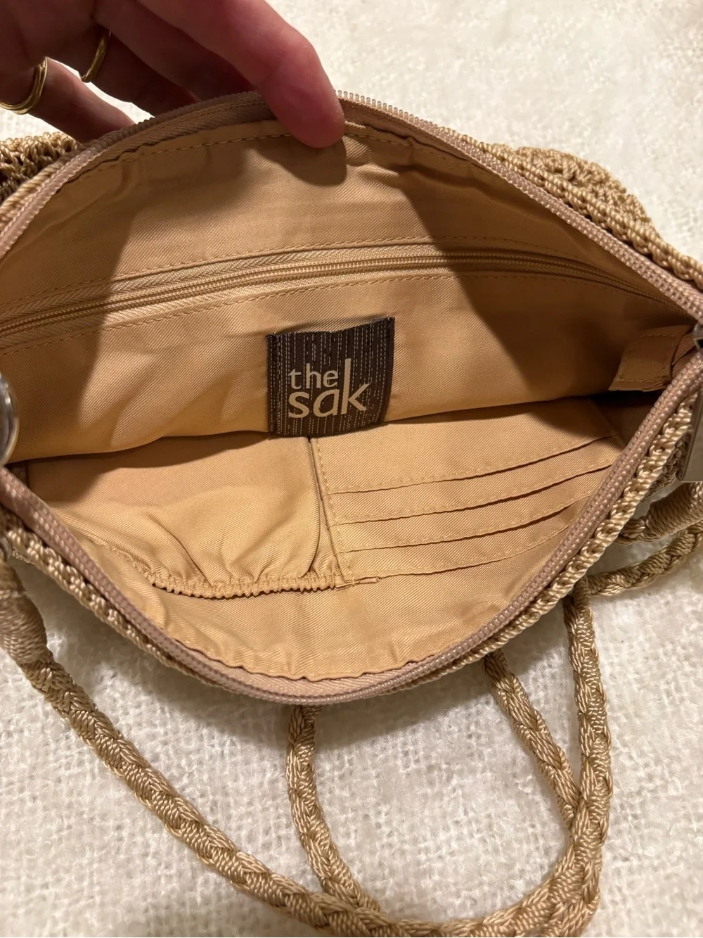 The Sak Tan Crochet Crossbody Bag w Silver Hardware - Picture 2 of 10
